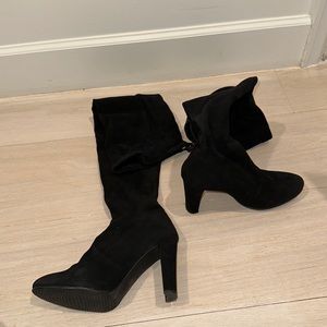 Over the knee high heel Stuart Weitzman boot black suede
